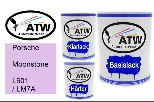 Porsche, Moonstone, L601 / LM7A: 1L Lackdose + 1L Klarlack + 500ml Härter - Set, von ATW Autoteile West.